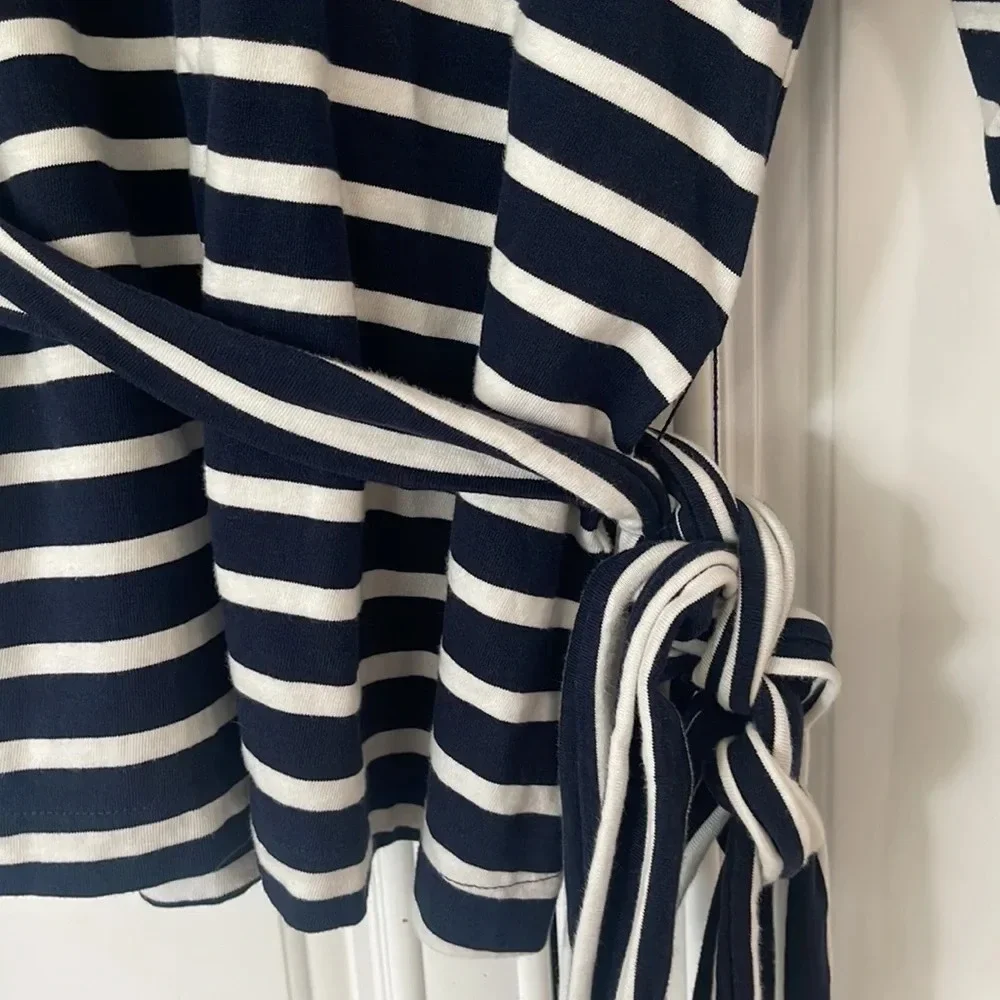 J.Crew Striped belted crossback top navy white OPEN Back cotton size small - Picture 5 of 12